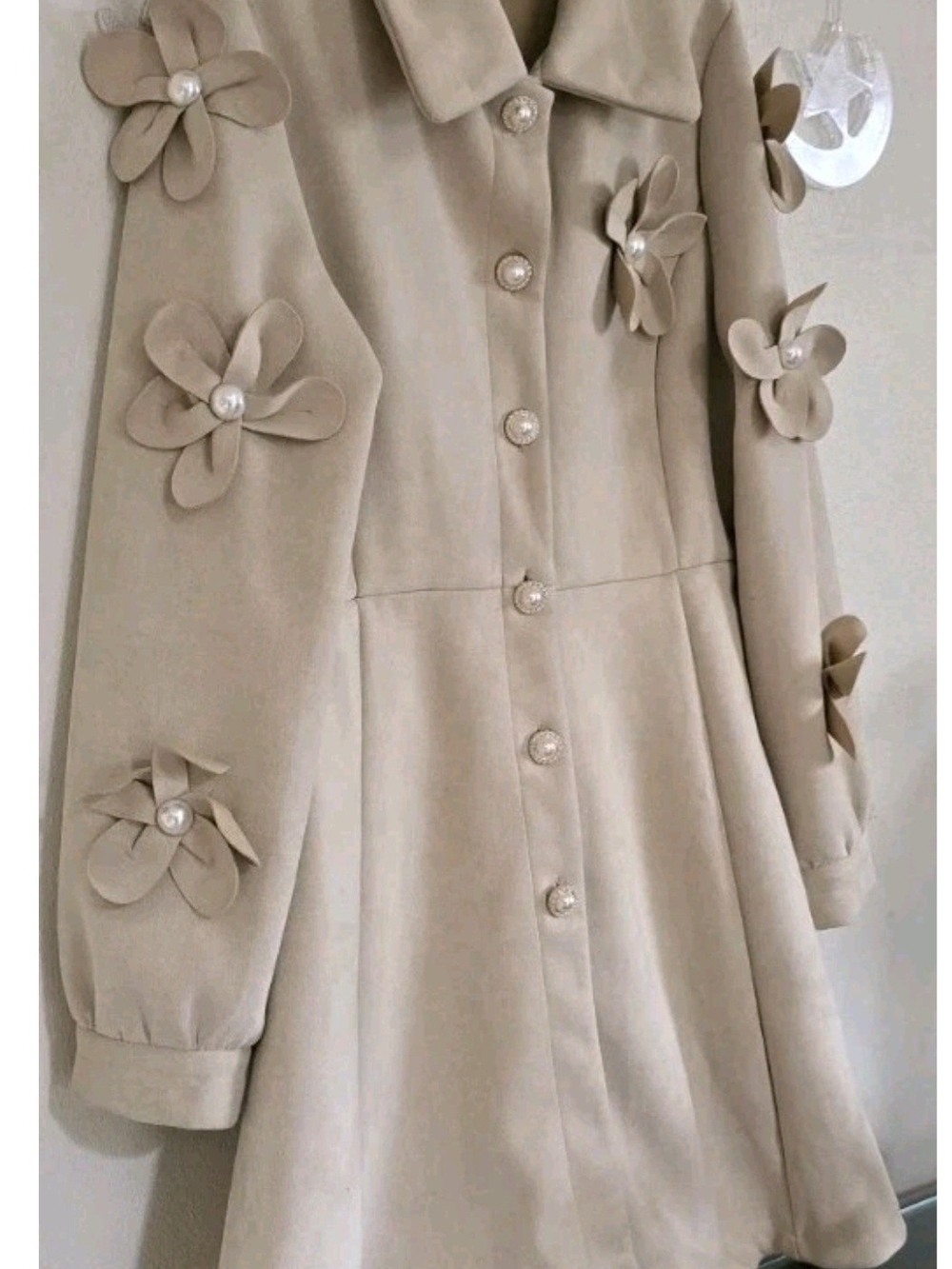 Alice Blue Cream Flower-Appliqué Button-Front Dress Coat - Picture 2 of 7